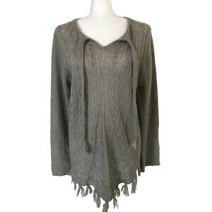 PRANA Shelby Poncho Sweater Womens Size Large Fog Taupe Cable Knit Tassle